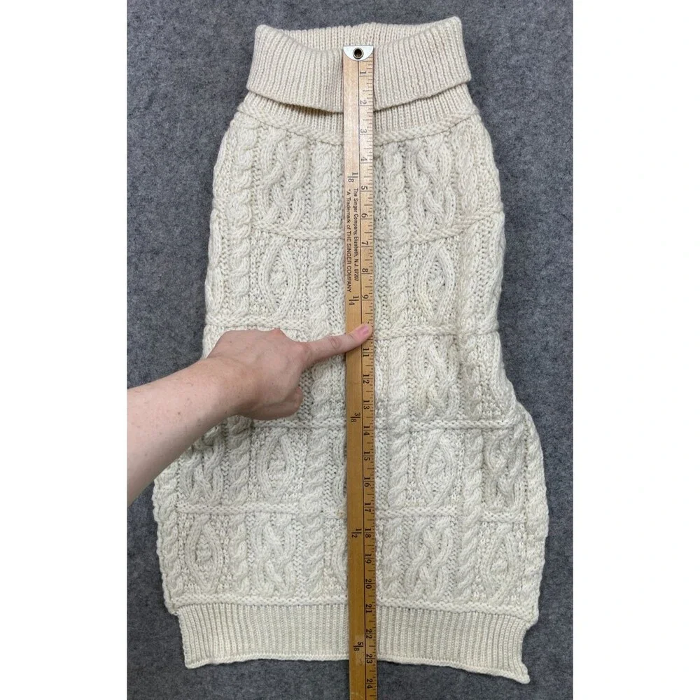Aran Crafts Ireland Dog Sweater Coat 100% Merino Wool Cable Knit Natural Ivory L
